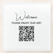 Geniet van onze Hotel WiFi Welkom QR-code Glazen Onderzetter (Voorkant)
