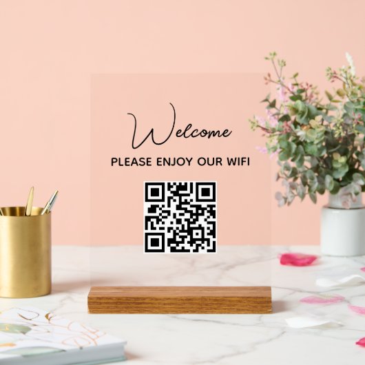 Geniet van onze WiFi | WIFI Welkom QR Code Acryl Bord (Huwelijk)