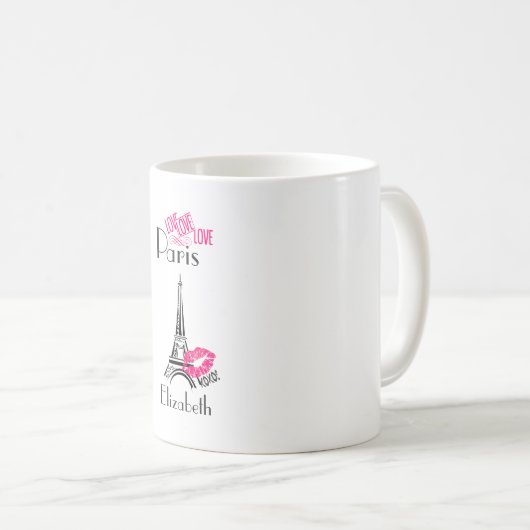 Geniet van Parijs met Eiffeltoren en lippenstift l Koffiemok (Voorkant rechts)