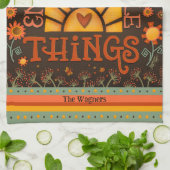 Geniet van Quote Sun Heart Fun Chic Gepersonalisee Theedoek (Gevouwen)