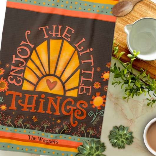 Geniet van Quote Sun Heart Fun Chic Gepersonalisee Theedoek