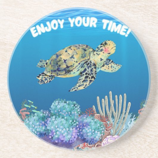 Geniet van schildpadden zandsteen onderzetter (Voorkant)