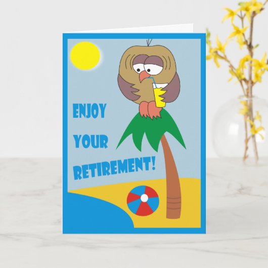 Geniet van Uw Pensionering! Uil op de Kaarten van (Gele Bloem)