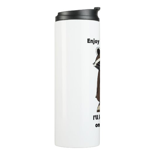 Geniet van uw vakantie ondeugende wasbeer thermosbeker (Gedraaid links)