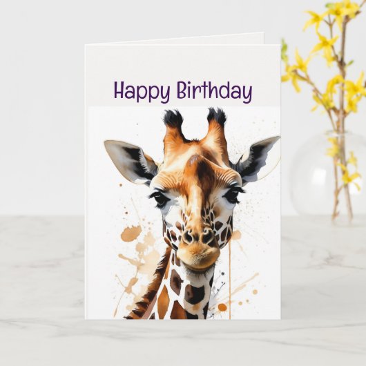 Geniet van uw verjaardag Giraffe wilde dier Kaart (Gele Bloem)