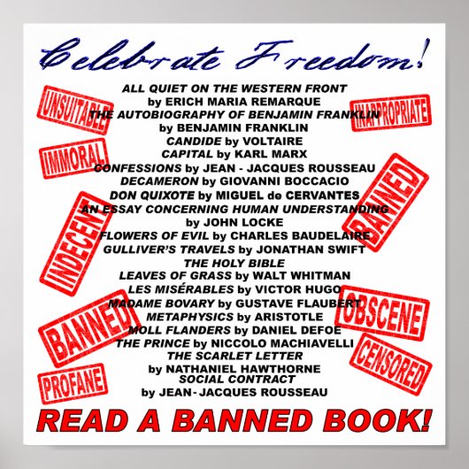 Geniet van vrijheid! Lees een BANNED Book! (stamp) Poster (Voorkant)