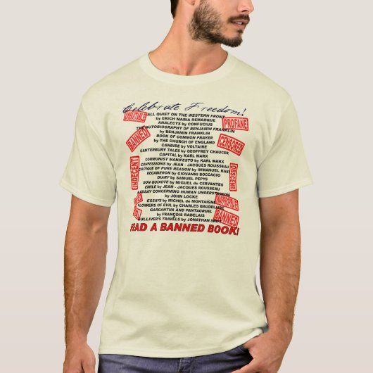 Geniet van vrijheid! Lees een BANNED Book! (stamp T-shirt (Voorkant)