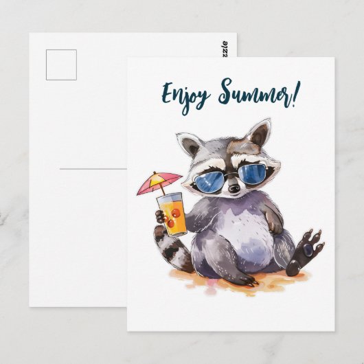 Geniet van zomerse wasbeer waterverf briefkaart (Voorkant / Achterkant)