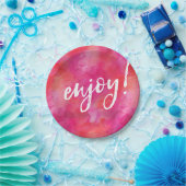 Genieten feest bord roze aquarel handgeschreven (Feest)