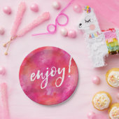 Genieten feest bord roze aquarel handgeschreven (Feest)