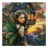 Genieten van de zonsondergang buiten haar huis perfect poster (Voorkant)