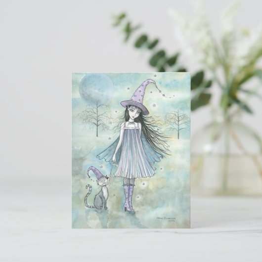 Genieten van het Night Witch Cat Briefkaart (Staand voorkant)