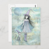 Genieten van het Night Witch Cat Briefkaart (Voorkant / Achterkant)
