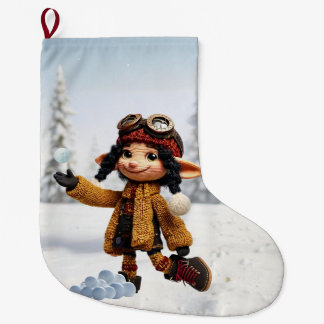 Genietend van een sneeuwdag grote kerstsok