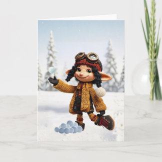 Genietend van een sneeuwdag kaart