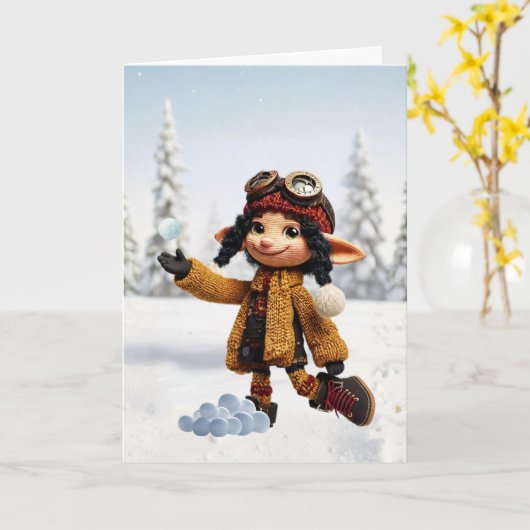 Genietend van een sneeuwdagu kaart (Gele Bloem)