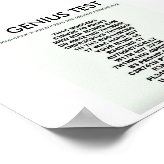 Genius Test poster met tekst om je geest te testen (Hoek)