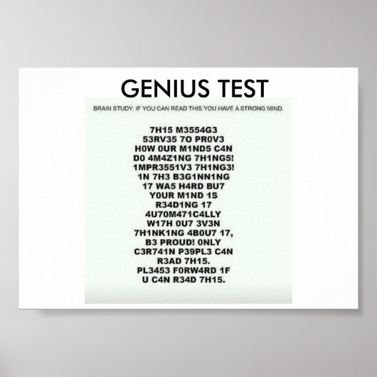 Genius Test poster met tekst om je geest te testen (Voorkant)