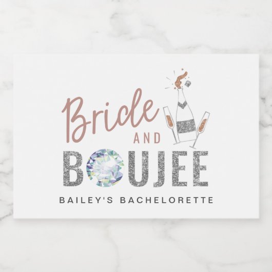 Genna - Roos Gold Silver Glitter Bride & Boujee Sparkling Wijnetiket (Enkel label)