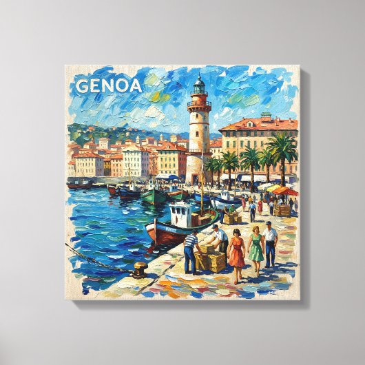 Genoa Haven Vuurtoren Scene Canvas Kunst (Voorkant)