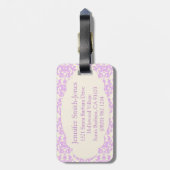 Genoemd damast lila & crème bagagelabel (Achterkant verticaal)