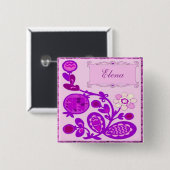 Genoemd Flowers Deco Vierkante Button 5,1 Cm (Voorkant /achterkant)