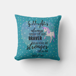 Genoemd GODDAUGHTER Motivatie Citaat Unicorn Blauw Kussen