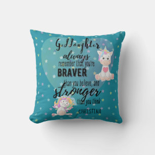 Genoemd GODDAUGHTER Motivatie Citaat Unicorn Blauw Kussen