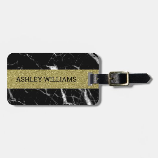 Genoemd goud en zwart marmer bagagelabel (Voorkant horizontaal)