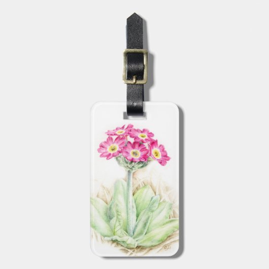 Genoemd primula roze fine art waterverf bagagelabe bagagelabel (Voorkant verticaal)