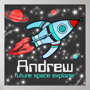 Genoemd raket ruimte jongens grijs rood poster
