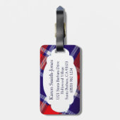 Genoemd tartan blauw, rood en wit bagagelabel (Achterkant verticaal)