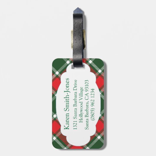 Genoemd tartan groen, rood en wit bagagelabel (Achterkant verticaal)