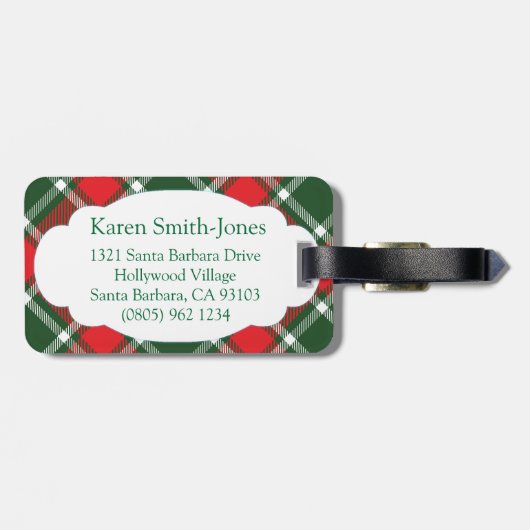 Genoemd tartan groen, rood en wit bagagelabel (Achterkant horizontaal)