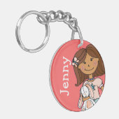 Genoemde 5 briefmeisjes roze donker haar sleutelha sleutelhanger (Voorkant Links)