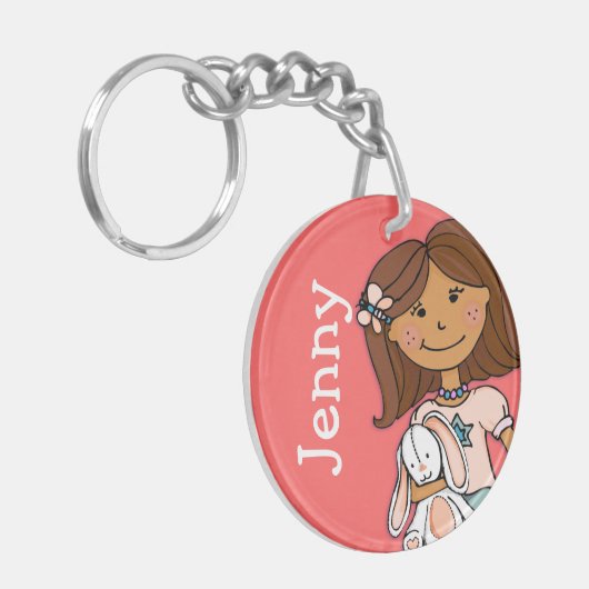 Genoemde 5 briefmeisjes roze donker haar sleutelha sleutelhanger (Voorkant Links)