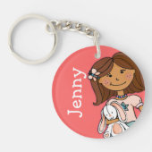 Genoemde 5 briefmeisjes roze donker haar sleutelha sleutelhanger (Voorkant)