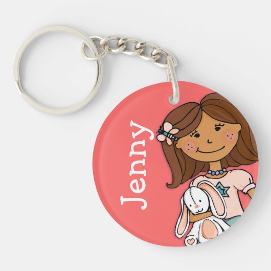 Genoemde 5 briefmeisjes roze donker haar sleutelha sleutelhanger (Voorkant)