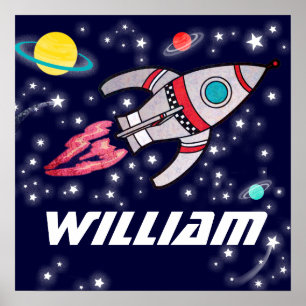 Genoemde raketruimtejongens donkerblauw poster