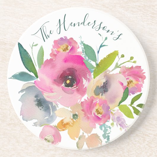 Genoemde Rozen van de Bohemen-Waterverf Zandsteen Onderzetter (Voorkant)