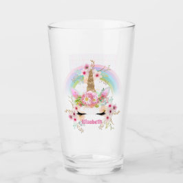 Genoemde UNICORN roze goudbloemen Meisjes Tiener c Glas
