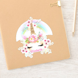 Genoemde UNICORN roze goudbloemen Meisjes Tiener c Sticker