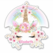 Genoemde UNICORN roze goudbloemen Meisjes Tiener c Sticker (Voorkant)