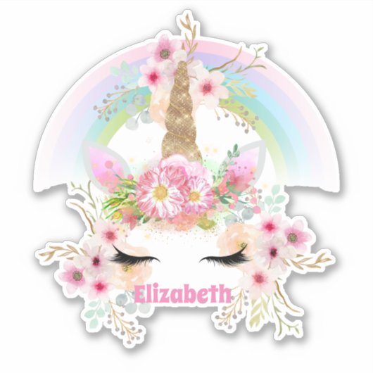 Genoemde UNICORN roze goudbloemen Meisjes Tiener c Sticker (Voorkant)