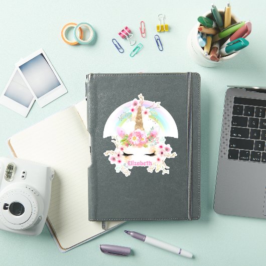 Genoemde UNICORN roze goudbloemen Meisjes Tiener c Sticker (iPad Cover)