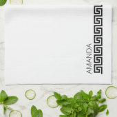 Genoemde zwarte Timeless White — Griekse sleutel Theedoek (Gevouwen)