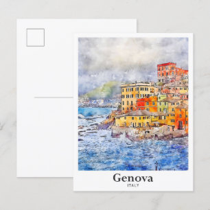 Genova Italië Travel Waterverf Sketch Hand geteken Briefkaart