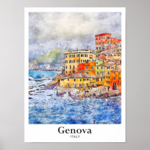 Genova Italië Travel Waterverf Sketch Hand geteken Poster