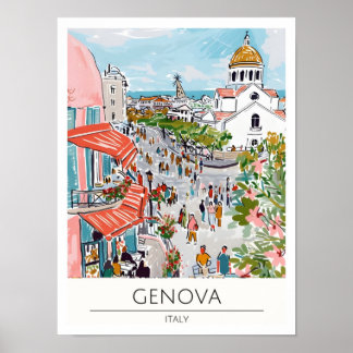 Genova Italië Vintage Kunst Illustratie Reizen Poster