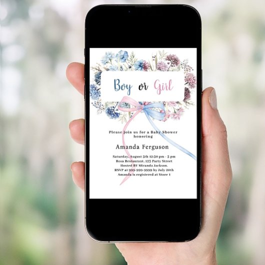 Genre Reveal Party Blauw Roze Bloemen Bow Boy Girl Kaart